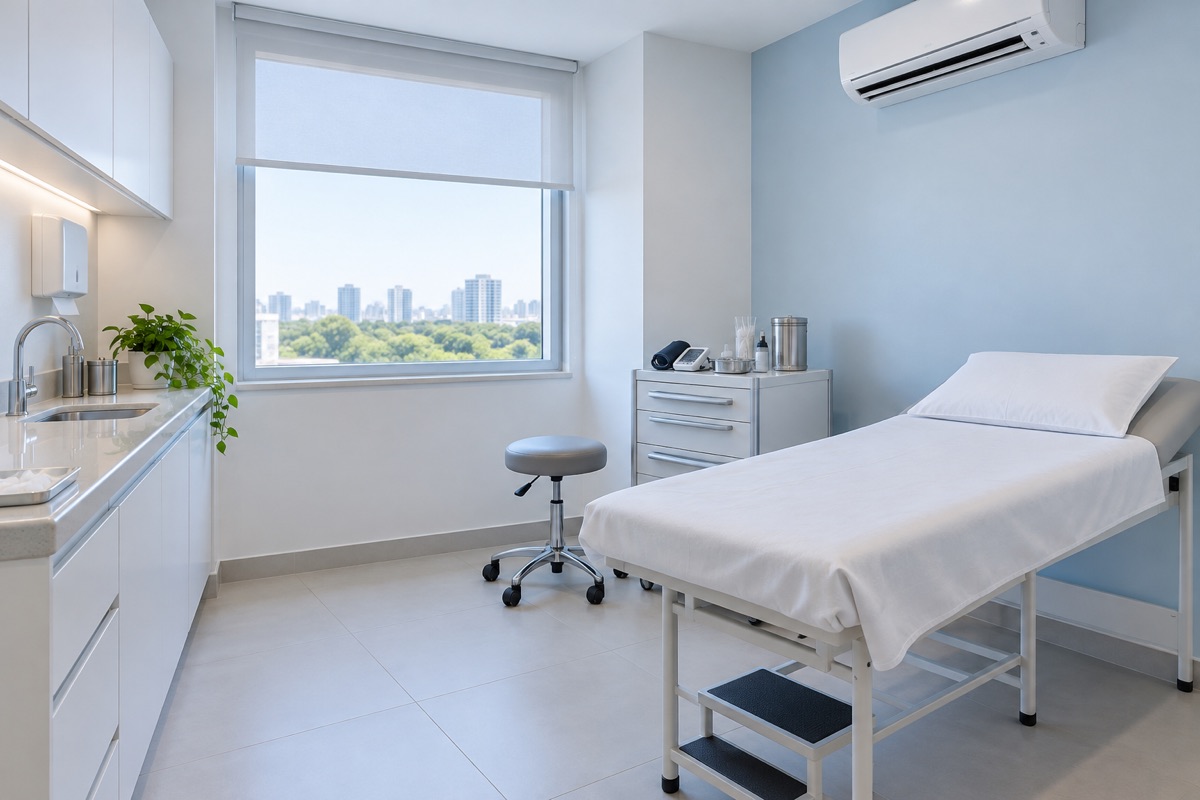 Sala de exames de uma clínica com ar-condicionado split